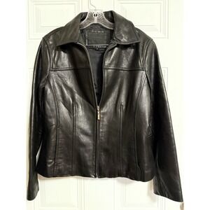 Avanti 100% Leather Black Jacket Women's SZ Medium  Soft Full Zip Chic Edgy‎